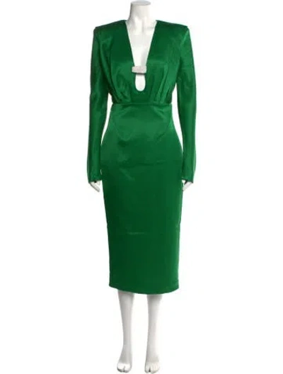 Pre-owned Rachel Gilbert V-neck Midi Length Dress W/ Tags In Green