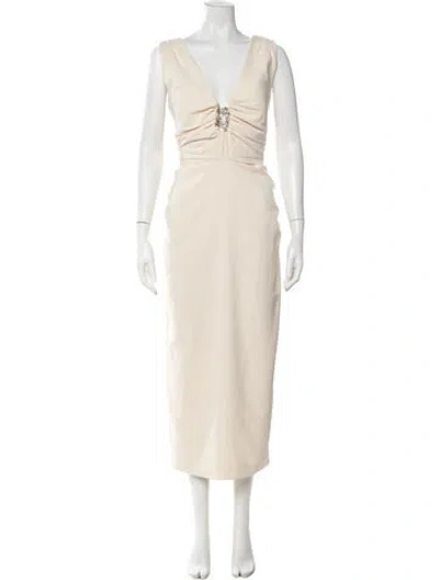 Pre-owned Rachel Gilbert V-neck Midi Length Dress W/ Tags In Neutrals