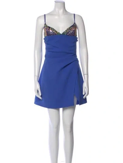Pre-owned Rachel Gilbert V-neck Mini Dress In Blue