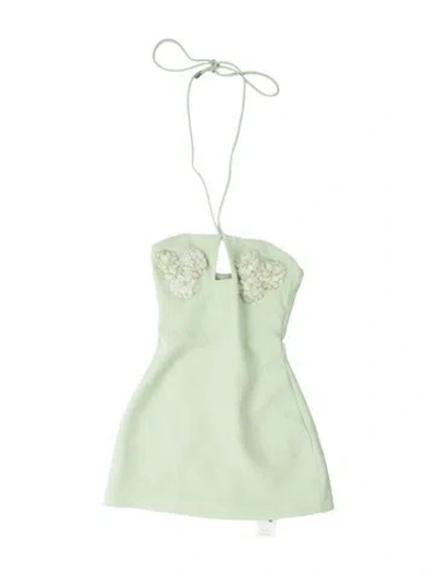 Pre-owned Rachel Gilbert V-neck Mini Dress In Green