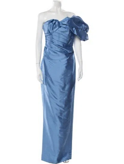 Pre-owned Rachel Gilbert Wool Long Dress W/ Tags In Blue