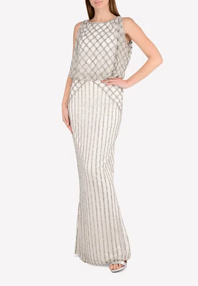 Rachel Gilbert Yuliya Embellished Sleeveless Evening Gown In White