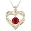 Rachel Glauber 14k Gold Plated Heart ''i Love You'' Pendant With Colored Cubic Zirconia In Red