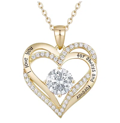 Rachel Glauber 14k Gold Plated Heart ''i Love You'' Pendant With Colored Cubic Zirconia