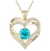 Rachel Glauber 14k Gold Plated Heart ''i Love You'' Pendant With Colored Cubic Zirconia In Blue