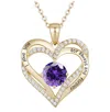 Rachel Glauber 14k Gold Plated Heart ''i Love You'' Pendant With Colored Cubic Zirconia In Green