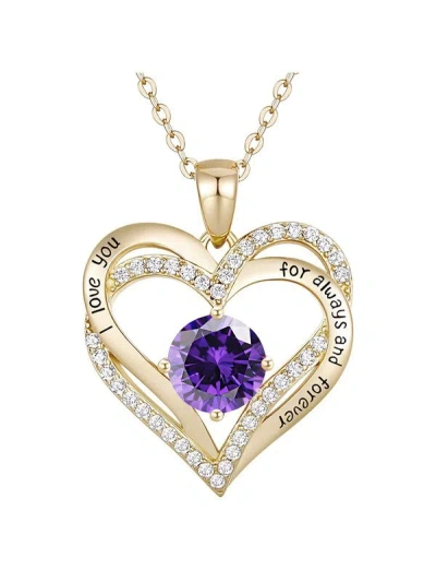 Rachel Glauber 14k Gold Plated Heart ''i Love You'' Pendant With Colored Cubic Zirconia In Green