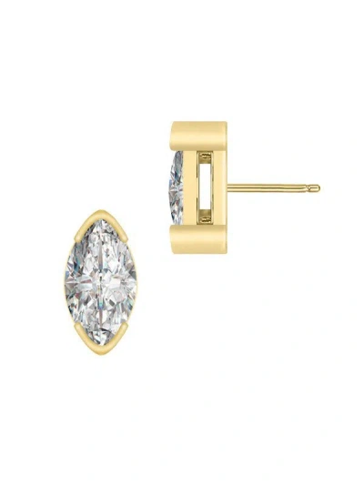 Rachel Glauber 14k Gold Plated Marquise Stud Earrings In Silver