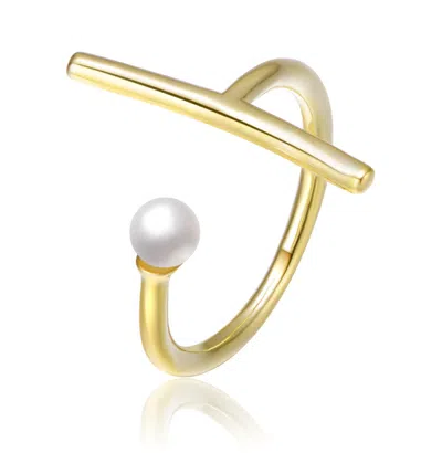 Rachel Glauber 14k Gold Plated Pearl Assymetrical Open Ring
