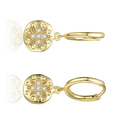 Rachel Glauber 14k Gold Plated Round Medallion With Star Design Dangle Earrings