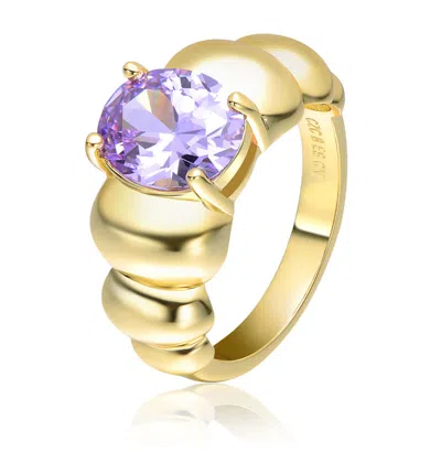 Rachel Glauber 14k Gold Plated With Amethyst Cubic Zirconia Cocktail Ring In Green