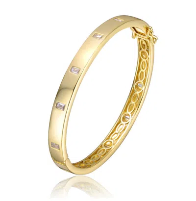 Rachel Glauber 14k Gold Plated With Bezel Set Clear Cubic Zirconia Bangle Bracelet