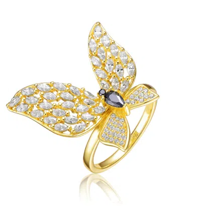 Rachel Glauber 14k Gold Plated With Black Cubic Zirconia Butterfly Ring In Burgundy