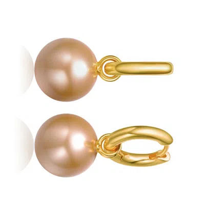 Rachel Glauber 14k Gold Plated With Champagne Drop Pearl Hoop Earrings