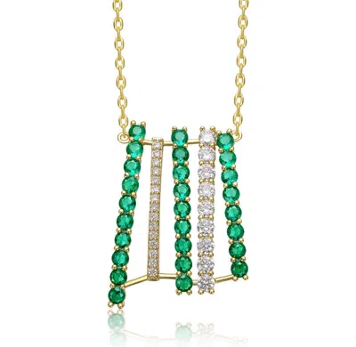 Rachel Glauber 14k Gold Plated With Clear & Emerald Green Cubic Zirconia Bar Pendant Necklace In Multi