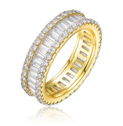 Rachel Glauber 14k Gold Plated With Clear Baguette Cubic Zirconia Wide Band Ring