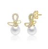 Rachel Glauber 14k Gold Plated With Clear Cubic Zirconia & Mother Of Pearl Drop Earrings In Gold