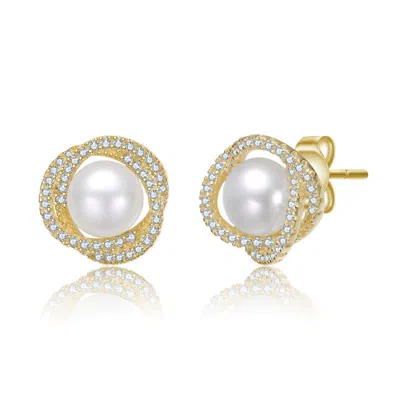 Rachel Glauber 14k Gold Plated With Clear Cubic Zirconia & Mother Of Pearl Stud Earrings