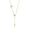 Rachel Glauber 14k Gold Plated With Clear Cubic Zirconia & White Mother Of Pearl Y-necklace In Gold