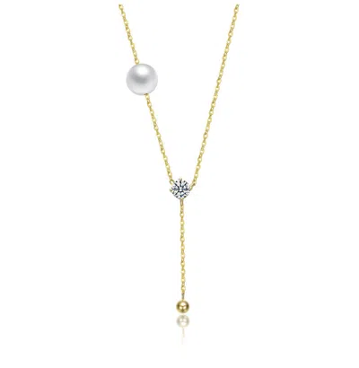 Rachel Glauber 14k Gold Plated With Clear Cubic Zirconia & White Mother Of Pearl Y-necklace