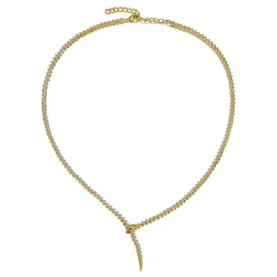 Rachel Glauber 14k Gold Plated With Clear Cubic Zirconia Coiled Snake Tennis Chain Necklace In Pink