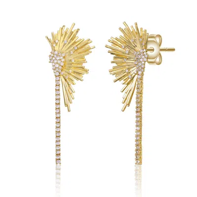 Rachel Glauber 14k Gold Plated With Clear Cubic Zirconia Dangle Fringe Cascade Earrings In Neutral