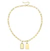 Rachel Glauber 14k Gold Plated With Clear Cubic Zirconia Double Dog Tag Pendant Cable Chain Adjustable Necklace In Gold