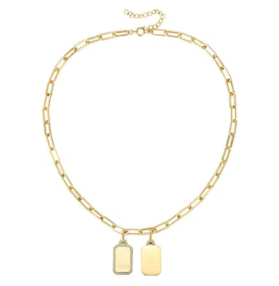 Rachel Glauber 14k Gold Plated With Clear Cubic Zirconia Double Dog Tag Pendant Cable Chain Adjustable Necklace