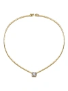 Rachel Glauber 14k Gold Plated With Clear Cubic Zirconia East-west Solitaire Necklace In Gold