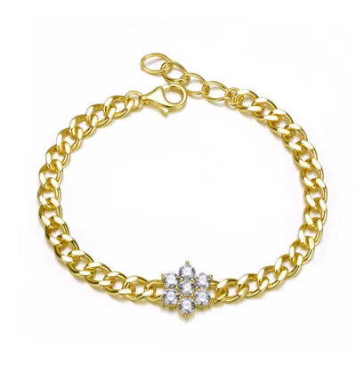 Rachel Glauber 14k Gold Plated With Clear Cubic Zirconia Flower Bloom Bracelet