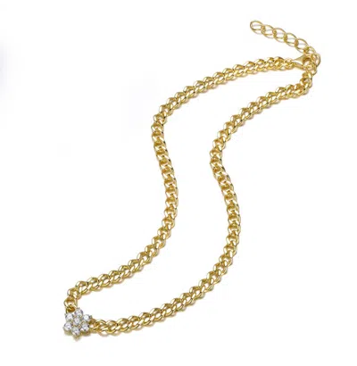 Rachel Glauber 14k Gold Plated With Clear Cubic Zirconia Flower Bloom Necklace