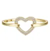 Rachel Glauber 14k Gold Plated With Clear Cubic Zirconia French Pave Heart Halo Cuff Bracelet In Gold