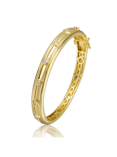 Rachel Glauber 14k Gold Plated With Clear Cubic Zirconia Grooved Bangle Bracelet