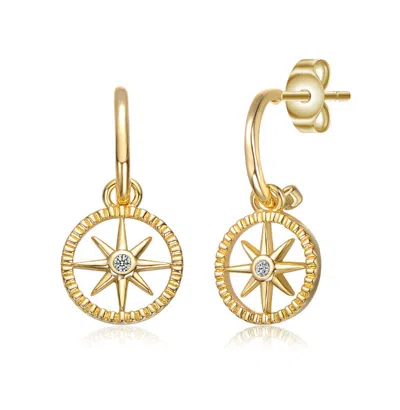 Rachel Glauber 14k Gold Plated With Clear Cubic Zirconia Guiding Star Compass Dangle Earrings