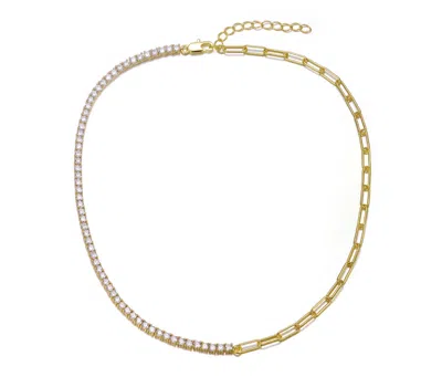 Rachel Glauber 14k Gold Plated With Clear Cubic Zirconia Half Tennis Half Link Necklace