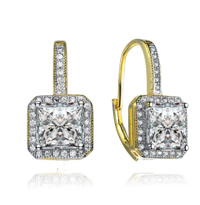 Rachel Glauber 14k Gold Plated With Clear Cubic Zirconia Halo Leverback Earrings