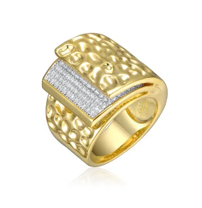 RACHEL GLAUBER 14K GOLD PLATED WITH CLEAR CUBIC ZIRCONIA HAMMERED COILED WRAP RING