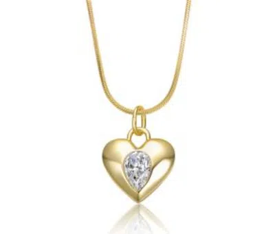 Rachel Glauber 14k Gold Plated With Clear Cubic Zirconia Heart Pendant Necklace
