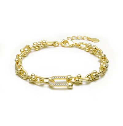 Rachel Glauber 14k Gold Plated With Clear Cubic Zirconia Horse Shoe Link Bracelet
