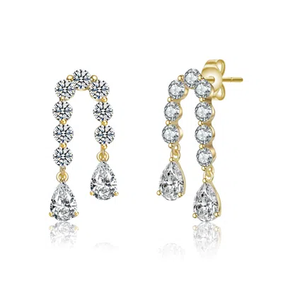 Rachel Glauber 14k Gold Plated With Clear Cubic Zirconia Invented U-shaped Drop Earrings