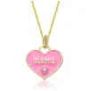 Rachel Glauber 14k Yellow Gold Plated With Cubic Zirconia Mama Pink Enamel Heart Pendant Layering Ne In Pink