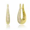 Rachel Glauber 14k Gold Plated With Clear Cubic Zirconia Oblong Oval Raindrop Hoop Earrings In Gold