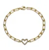 Rachel Glauber 14k Gold Plated With Clear Cubic Zirconia Open Heart Halo Paperclip Link Bracelet In Gold