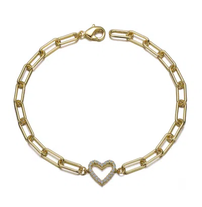 Rachel Glauber 14k Gold Plated With Clear Cubic Zirconia Open Heart Halo Paperclip Link Bracelet