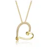 Rachel Glauber 14k Gold Plated With Clear Cubic Zirconia Open Ribbon Heart Asymmetrical Pendant Necklace In Gold