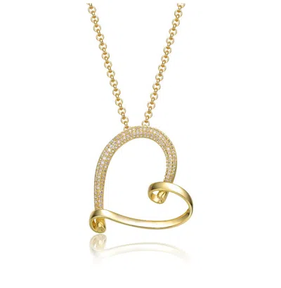 Rachel Glauber 14k Gold Plated With Clear Cubic Zirconia Open Ribbon Heart Asymmetrical Pendant Necklace