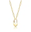 Rachel Glauber 14k Gold Plated With Clear Cubic Zirconia Padlock Charm Necklace In Gold
