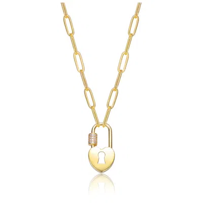 Rachel Glauber 14k Gold Plated With Clear Cubic Zirconia Padlock Charm Necklace