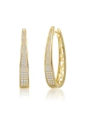 Rachel Glauber 14k Gold Plated With Clear Cubic Zirconia Pave Oblong Oval Hoop Earrings In Gold
