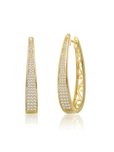 Rachel Glauber 14k Gold Plated With Clear Cubic Zirconia Pave Oblong Oval Hoop Earrings
